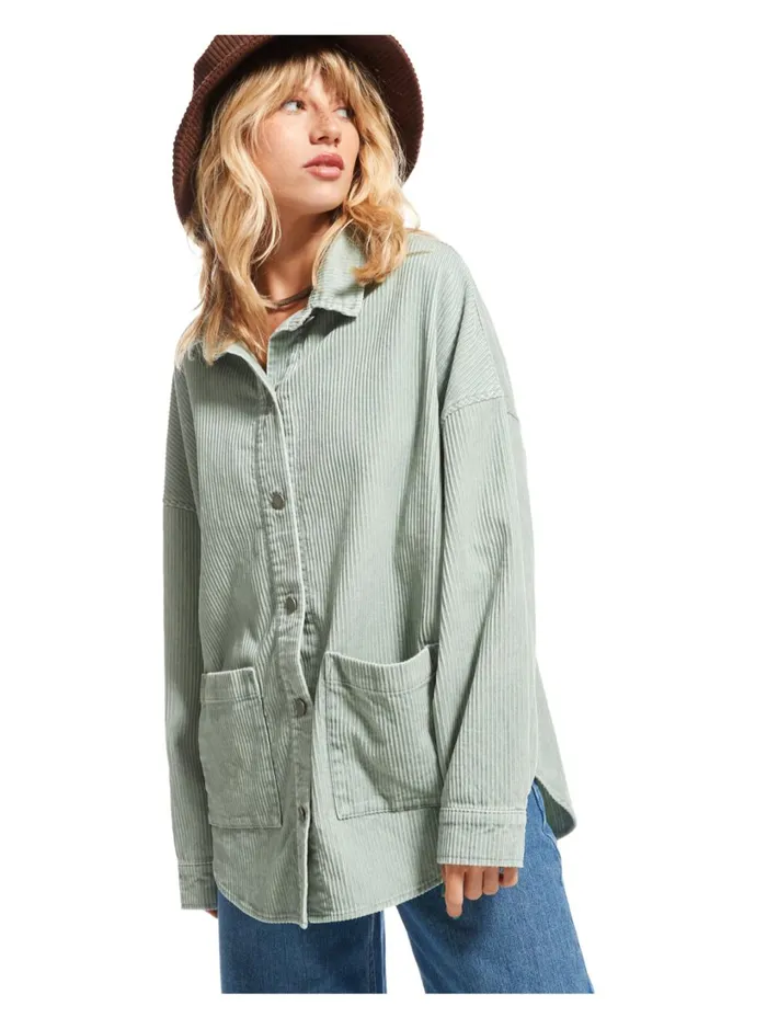 Roxy Jackets Kick Back Washed Corduroy Long Sleeve Shirt Blue Surf 8211 Women