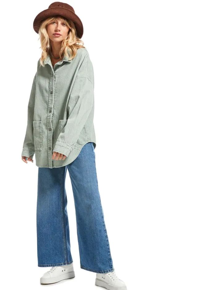 Roxy Jackets Kick Back Washed Corduroy Long Sleeve Shirt Blue Surf 8211 Women