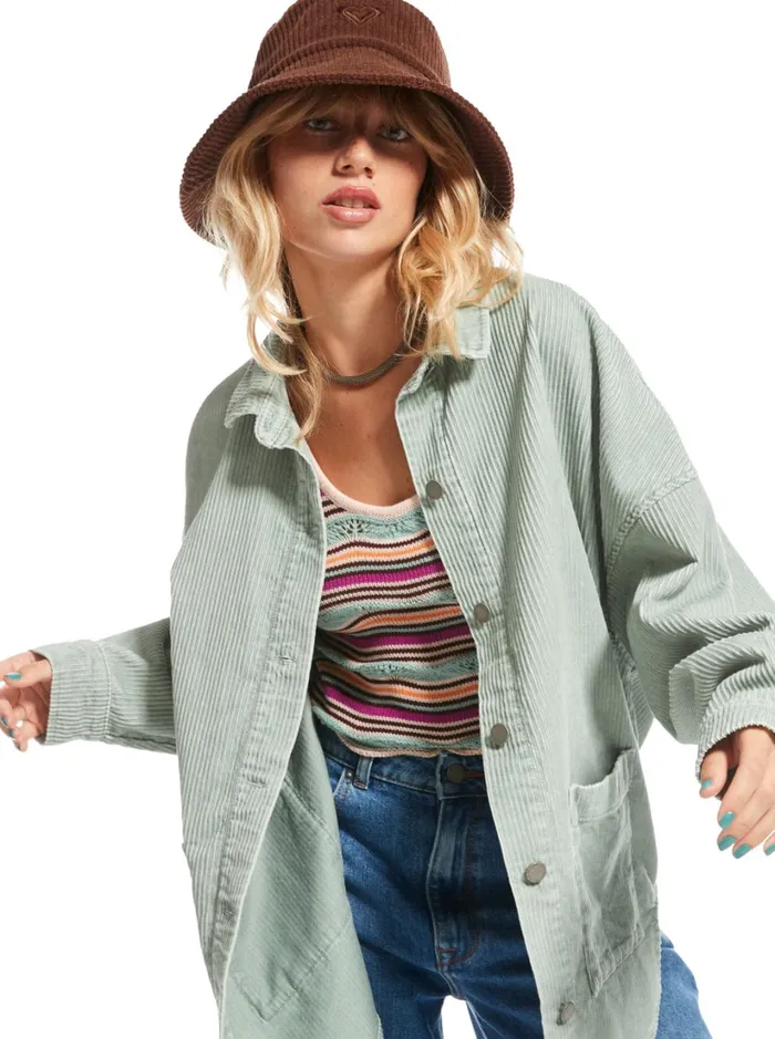 Roxy Jackets Kick Back Washed Corduroy Long Sleeve Shirt Blue Surf 8211 Women