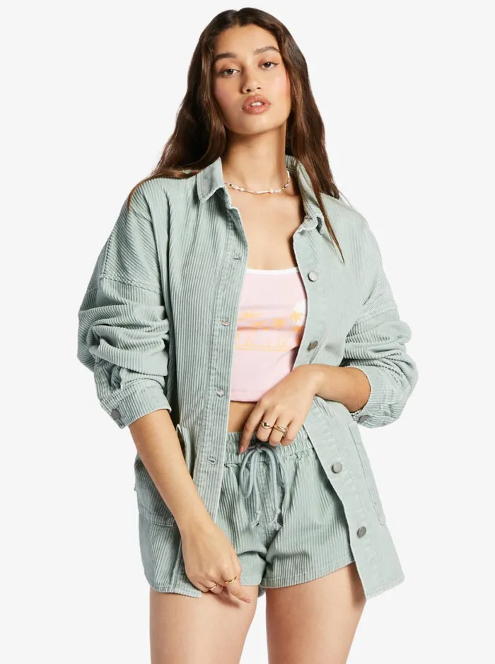 Roxy Jackets Kick Back Washed Corduroy Long Sleeve Shirt Blue Surf 8211 Women