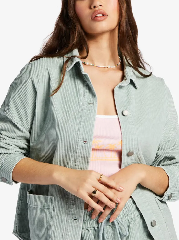 Roxy Jackets Kick Back Washed Corduroy Long Sleeve Shirt Blue Surf 8211 Women