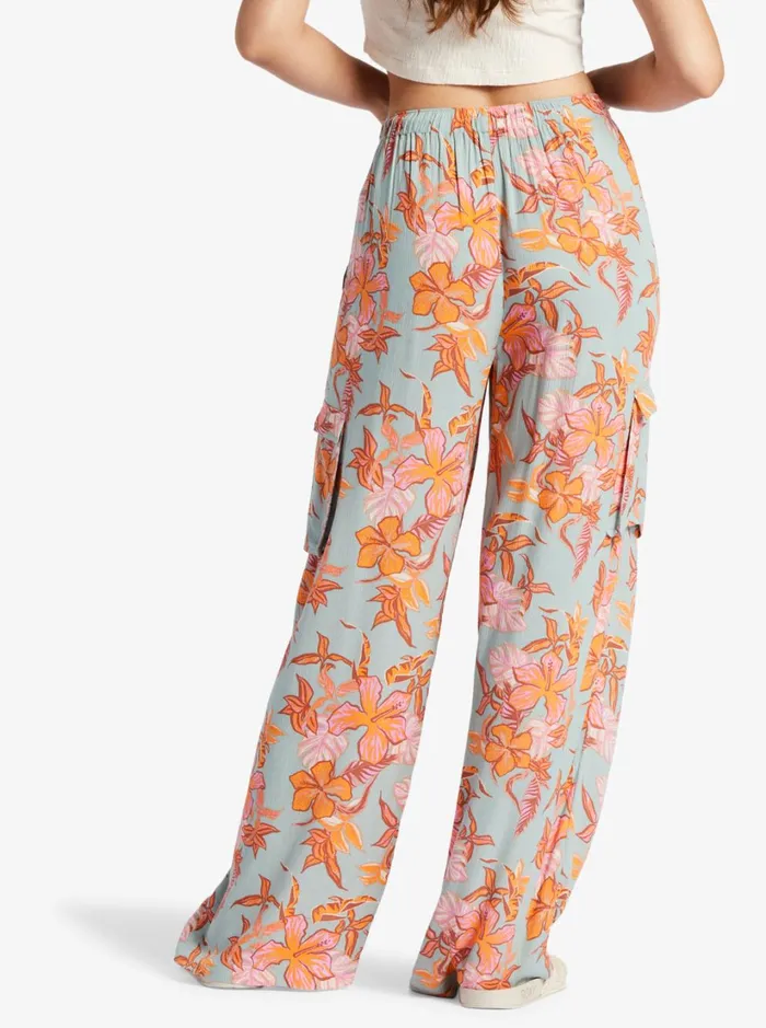 Roxy Pants and Jeans Precious High Waist Cargo Pants Blue Surf Kartoffel Tropical 8211 Women