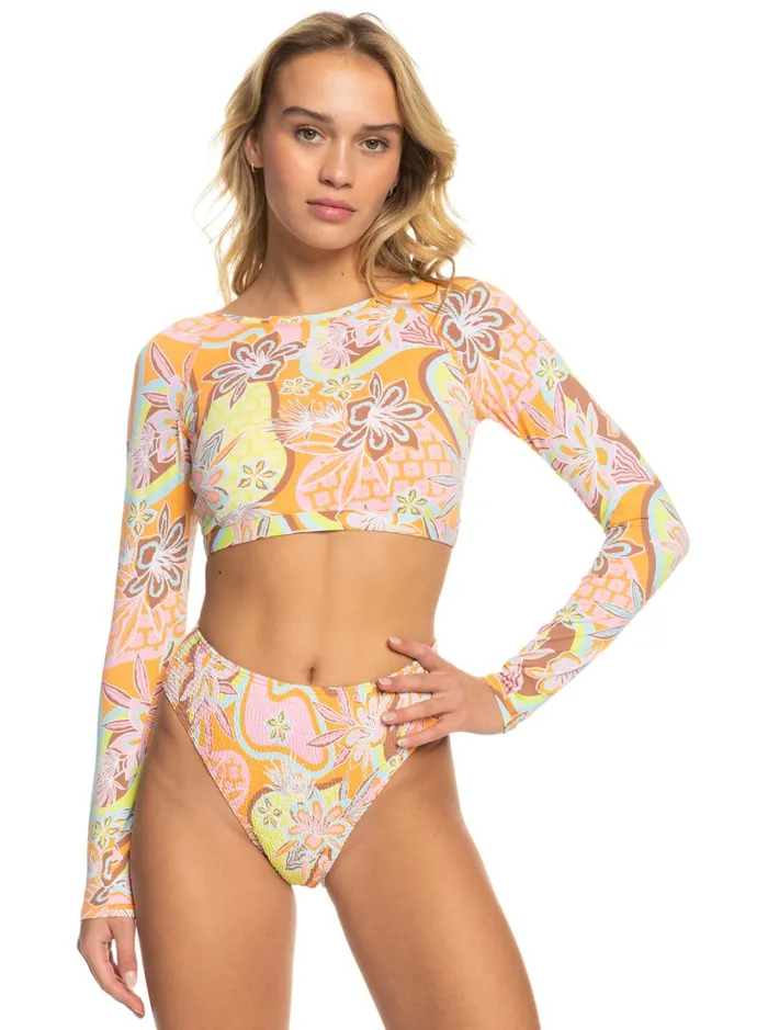 Roxy Rashguards Roxy Delic Long Sleeve Cropped Rashguard Mock Orange Roxy Delic 8211 Women