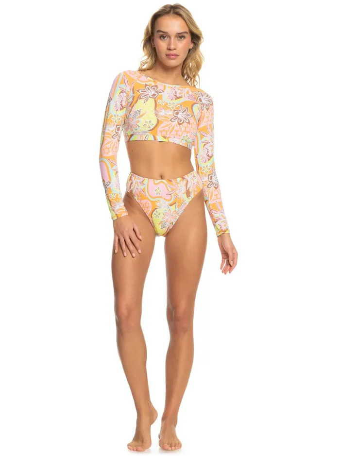 Roxy Rashguards Roxy Delic Long Sleeve Cropped Rashguard Mock Orange Roxy Delic 8211 Women