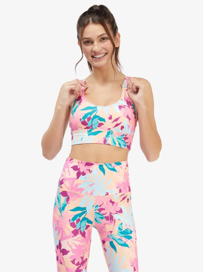 Roxy Sports Bras Kaileo Elongated Sports Bra Cantaloupe Tropi Palm 8211 Women