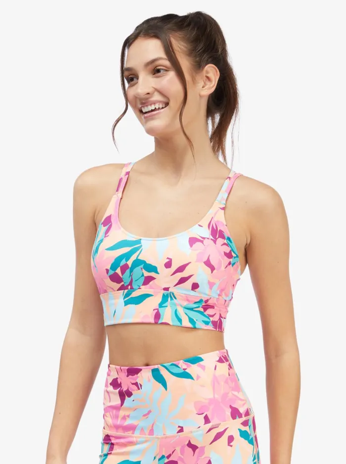 Roxy Sports Bras Kaileo Elongated Sports Bra Cantaloupe Tropi Palm 8211 Women