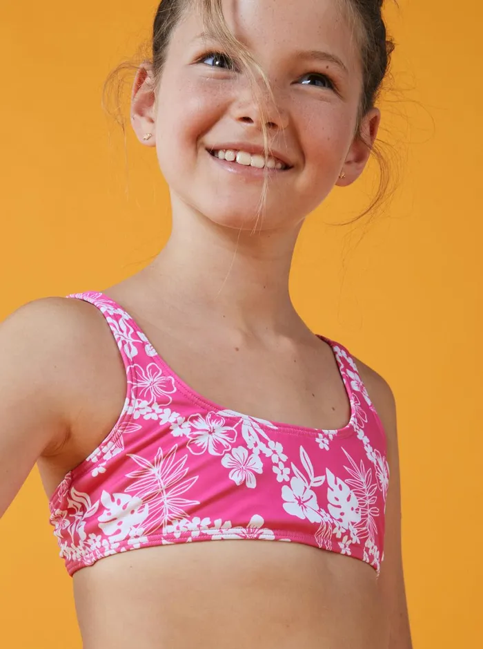 Roxy Swim Girl039s 416 Aloha Spirit Two Piece Bralette Bikini Set For Girls Shocking Pink Hello Aloha Smal 8211 Women