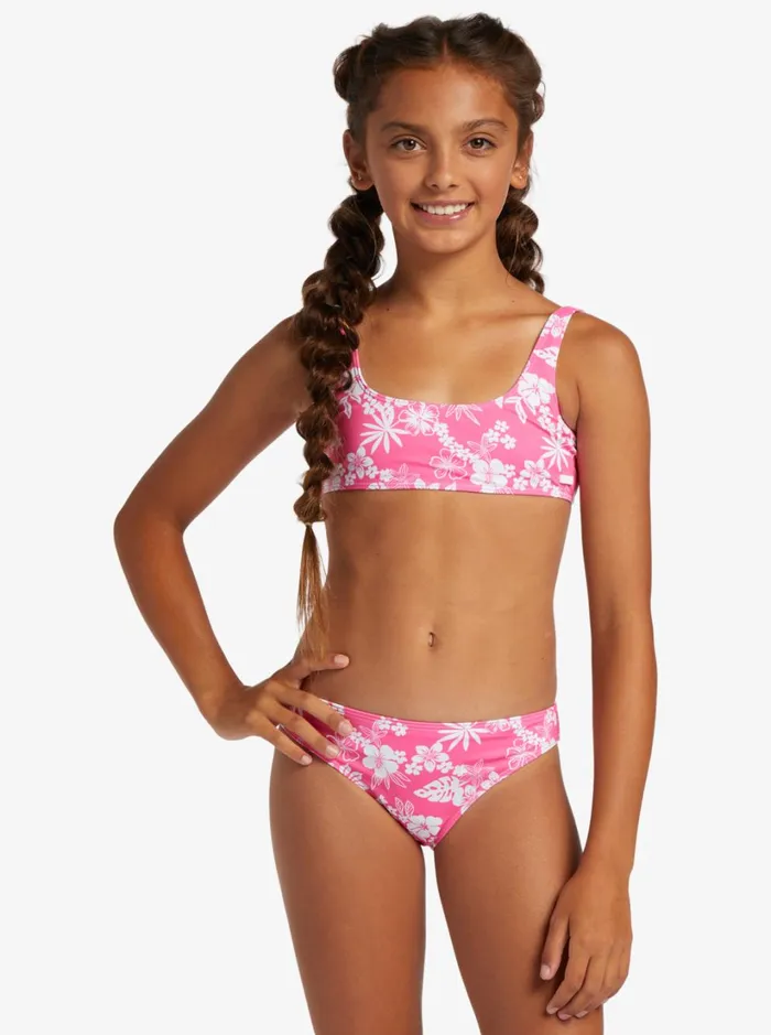 Roxy Swim Girl039s 416 Aloha Spirit Two Piece Bralette Bikini Set For Girls Shocking Pink Hello Aloha Smal 8211 Women