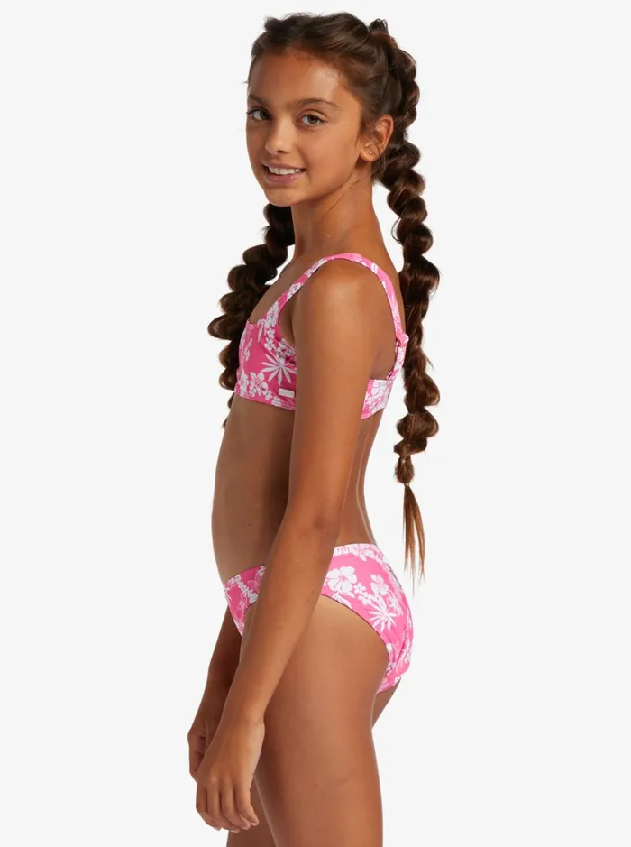 Roxy Swim Girl039s 416 Aloha Spirit Two Piece Bralette Bikini Set For Girls Shocking Pink Hello Aloha Smal 8211 Women