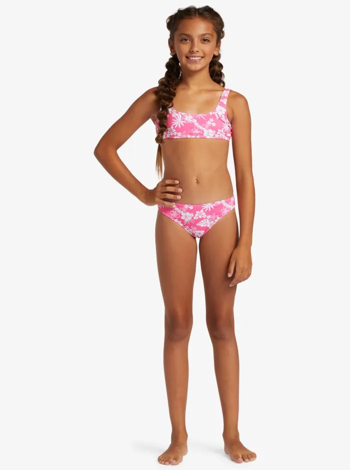Roxy Swim Girl039s 416 Aloha Spirit Two Piece Bralette Bikini Set For Girls Shocking Pink Hello Aloha Smal 8211 Women
