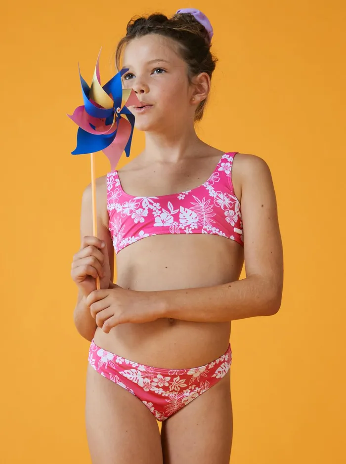 Roxy Swim Girl039s 416 Aloha Spirit Two Piece Bralette Bikini Set For Girls Shocking Pink Hello Aloha Smal 8211 Women