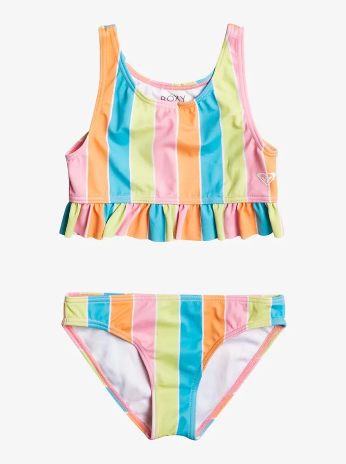 Roxy Swim Girl039s 416 Colors Of The Sun Two Piece Crop Top Bikini Set For Girls Bachelor Button Rainbow Rays 8211 Women