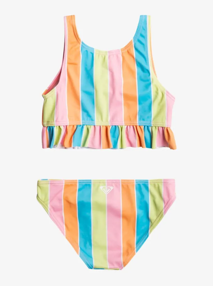 Roxy Swim Girl039s 416 Colors Of The Sun Two Piece Crop Top Bikini Set For Girls Bachelor Button Rainbow Rays 8211 Women