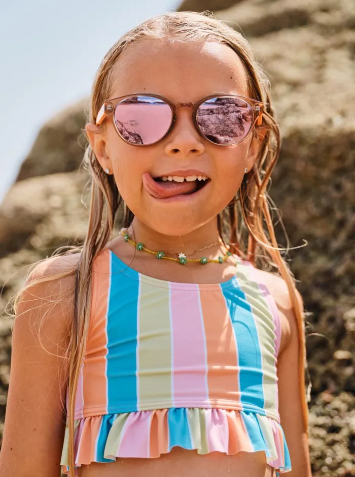 Roxy Swim Girl039s 416 Colors Of The Sun Two Piece Crop Top Bikini Set For Girls Bachelor Button Rainbow Rays 8211 Women