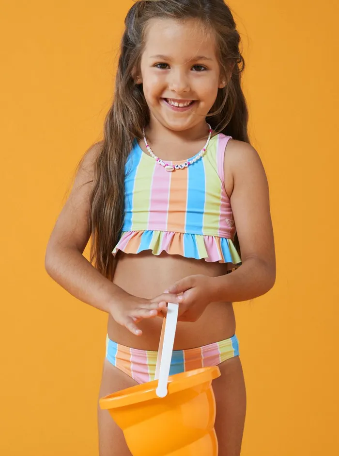 Roxy Swim Girl039s 416 Colors Of The Sun Two Piece Crop Top Bikini Set For Girls Bachelor Button Rainbow Rays 8211 Women
