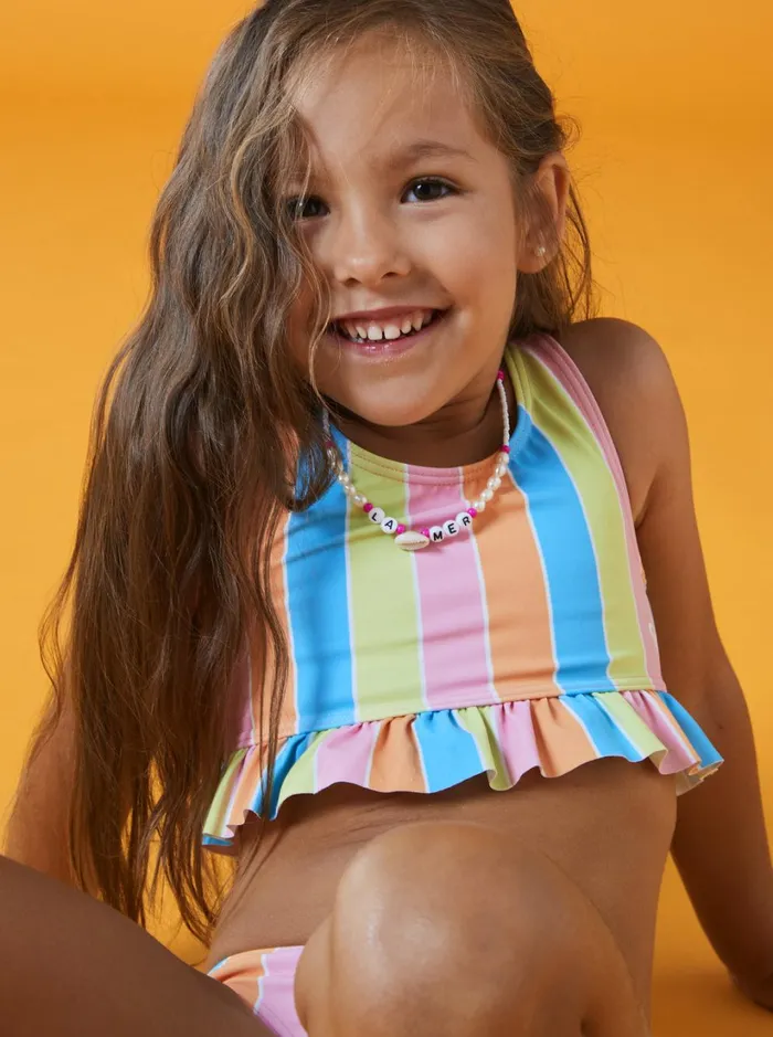 Roxy Swim Girl039s 416 Colors Of The Sun Two Piece Crop Top Bikini Set For Girls Bachelor Button Rainbow Rays 8211 Women