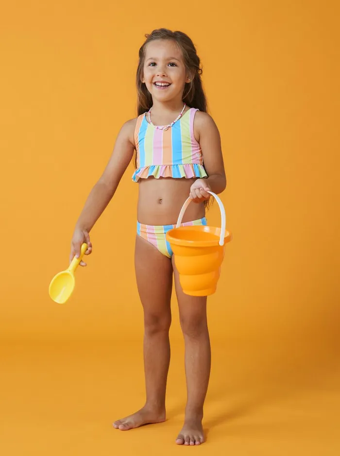 Roxy Swim Girl039s 416 Colors Of The Sun Two Piece Crop Top Bikini Set For Girls Bachelor Button Rainbow Rays 8211 Women