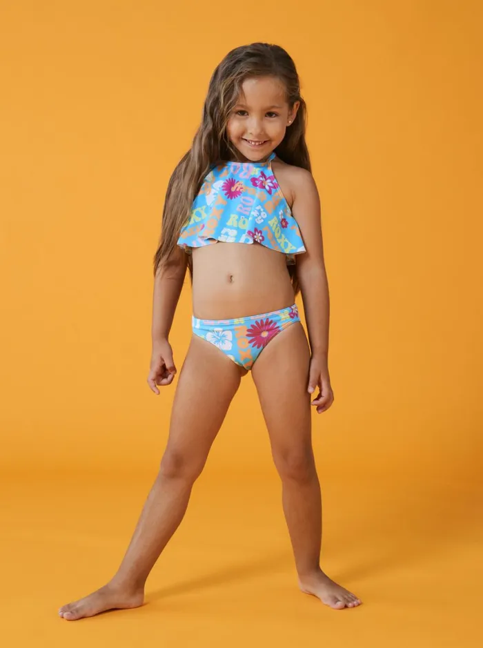 Roxy Swim Girl039s 416 Flower Vintage Power Two Piece Flutter Bikini Set For Girls Bachelor Button Groovy Girl 8211 Women