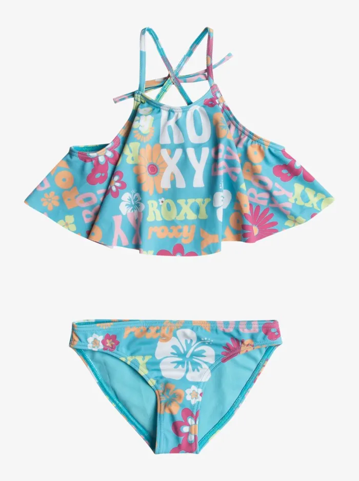 Roxy Swim Girl039s 416 Flower Vintage Power Two Piece Flutter Bikini Set For Girls Bachelor Button Groovy Girl 8211 Women