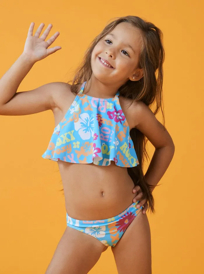 Roxy Swim Girl039s 416 Flower Vintage Power Two Piece Flutter Bikini Set For Girls Bachelor Button Groovy Girl 8211 Women