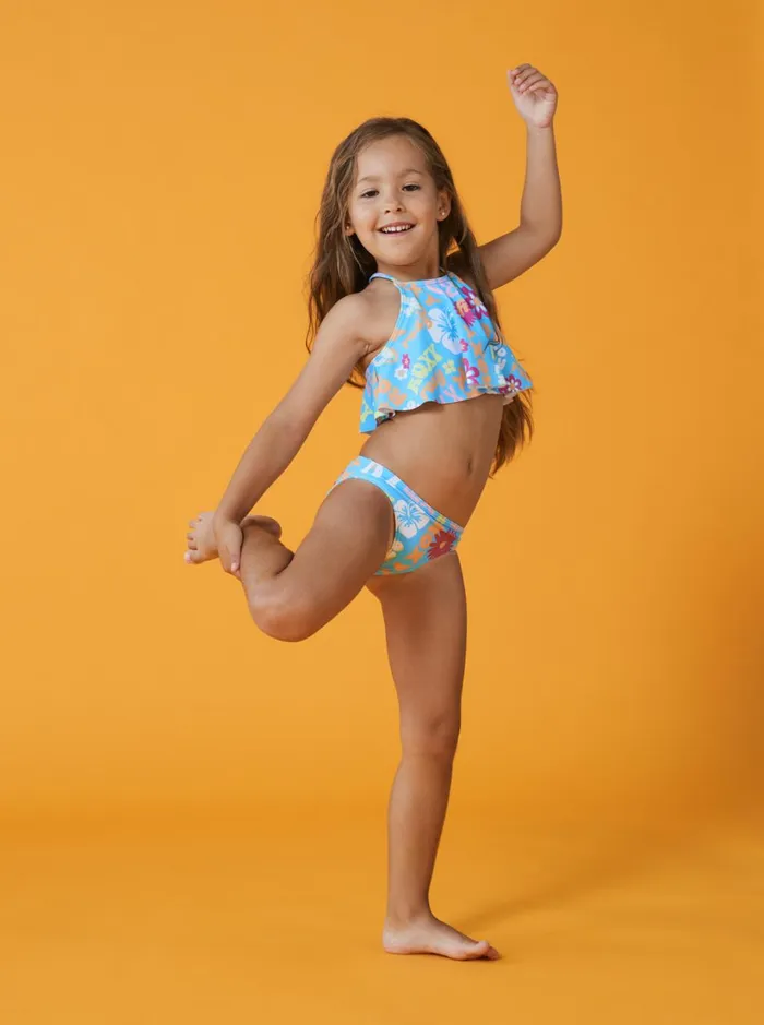 Roxy Swim Girl039s 416 Flower Vintage Power Two Piece Flutter Bikini Set For Girls Bachelor Button Groovy Girl 8211 Women