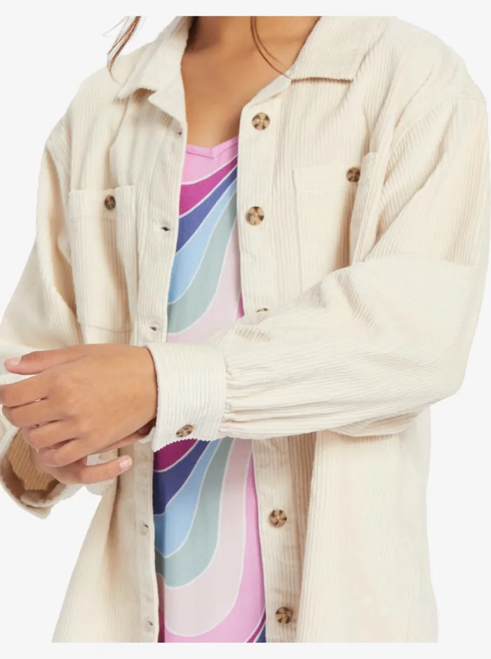Roxy Tees and Tanks Girls039 416 Something Beautiful Solid Oversized Corduroy Shirt Tapioca 8211 Women