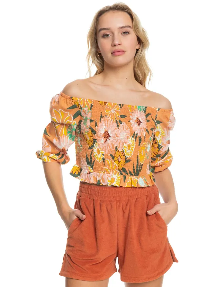 Roxy Tops Like The Sun Again Woven Off The Shoulder Top Toasted Nut Bloom Boogie 8211 Women Roxy Tops Like The Sun Again Woven Off The Shoulder Top Toasted Nut Bloom Boogie 8211 Women