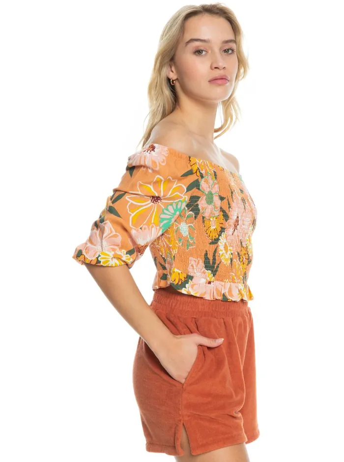Roxy Tops Like The Sun Again Woven Off The Shoulder Top Toasted Nut Bloom Boogie 8211 Women