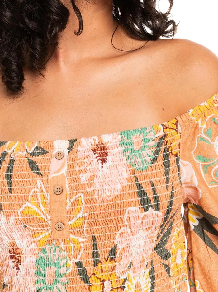 Roxy Tops Like The Sun Again Woven Off The Shoulder Top Toasted Nut Bloom Boogie 8211 Women