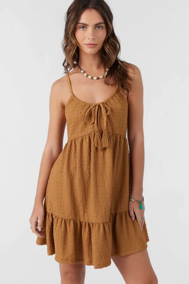 SAIGE TEXTURED KNIT SHORT DRESS Brown Sugar Women O039NEILL Clothing