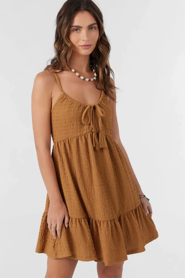 SAIGE TEXTURED KNIT SHORT DRESS Brown Sugar Women O039NEILL Clothing