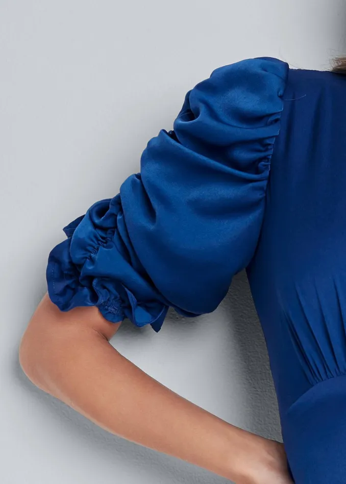 SATIN PUFF SLEEVE BLOUSE Blue Women VENUS Night Out Tops