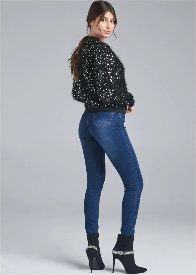 SEQUIN BOMBER JACKET Black Women VENUS Jackets