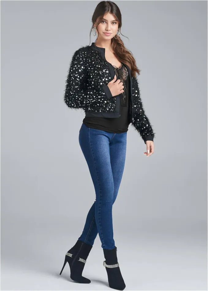 SEQUIN BOMBER JACKET Black Women VENUS Jackets