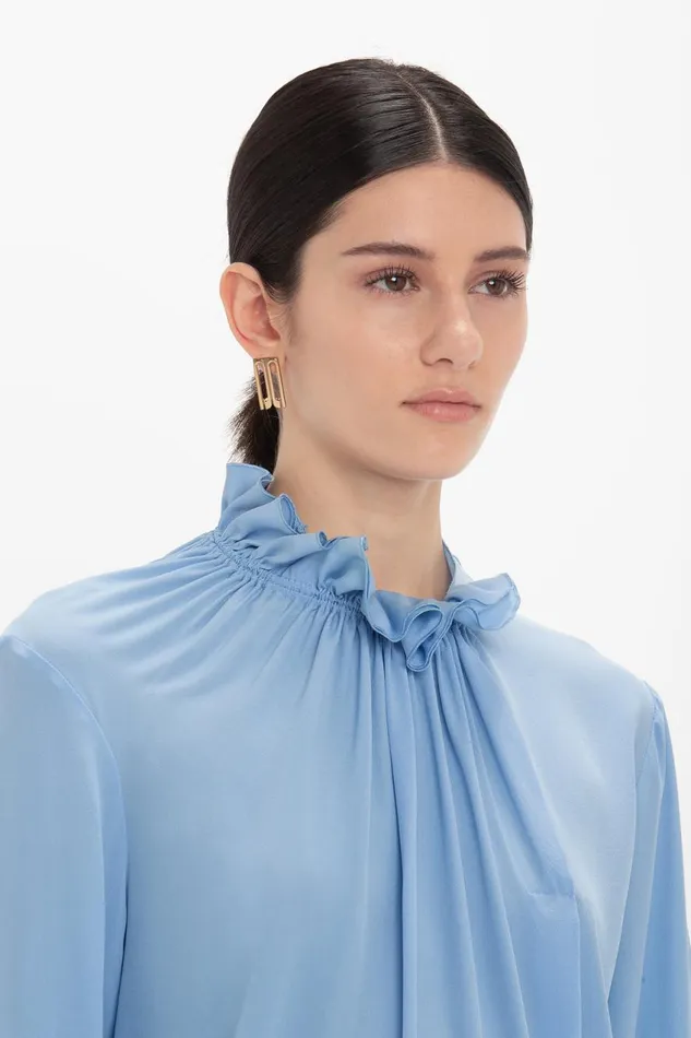 Shirts and Tops Women Victoria Beckham Exclusive Ruffle Neck Blouse In Cornflower Blue