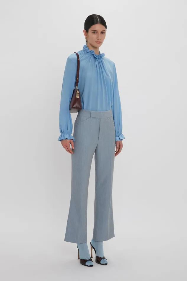 Shirts and Tops Women Victoria Beckham Exclusive Ruffle Neck Blouse In Cornflower Blue