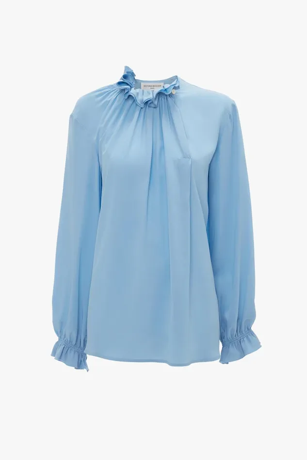 Shirts and Tops Women Victoria Beckham Exclusive Ruffle Neck Blouse In Cornflower Blue