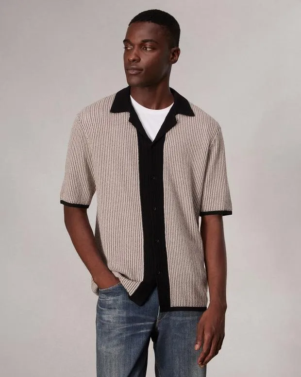 Shirts Men Rag and Bone Harvey Knit Camp Shirt Light Tan