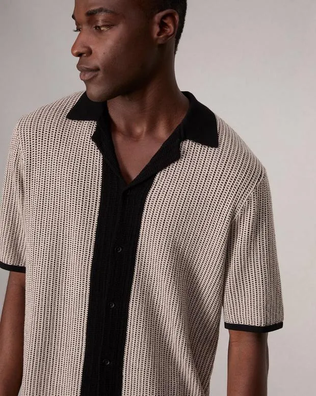 Shirts Men Rag and Bone Harvey Knit Camp Shirt Light Tan