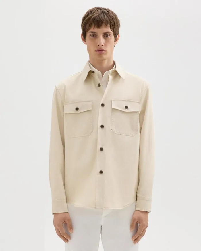 Shirts Men Theory Garvin Shirt Jacket In Organic Cotton New Sand