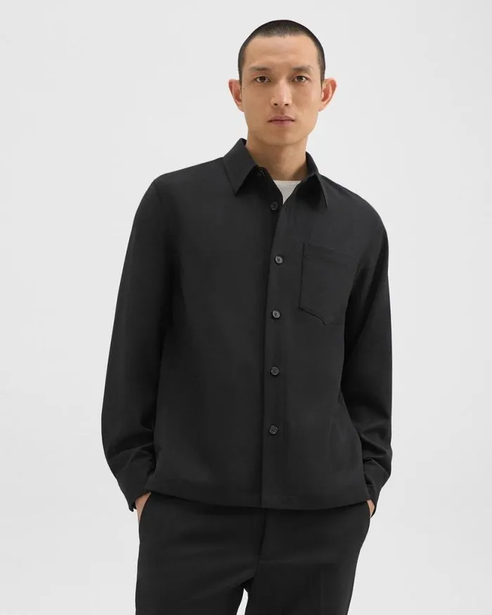 Shirts Men Theory Overshirt In WoolBlend Twill Black