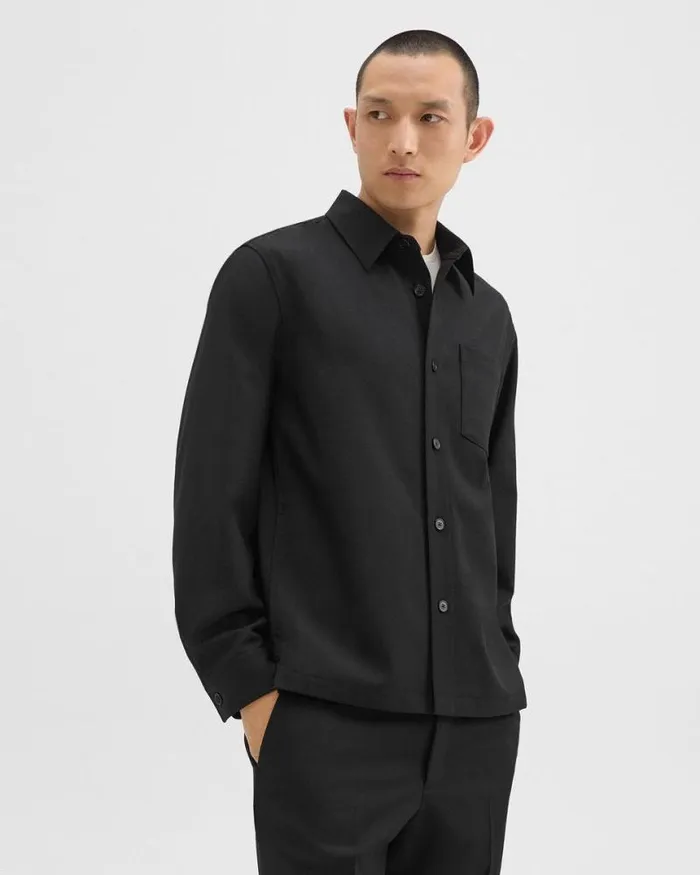 Shirts Men Theory Overshirt In WoolBlend Twill Black Shirts Men Theory Overshirt In WoolBlend Twill Black