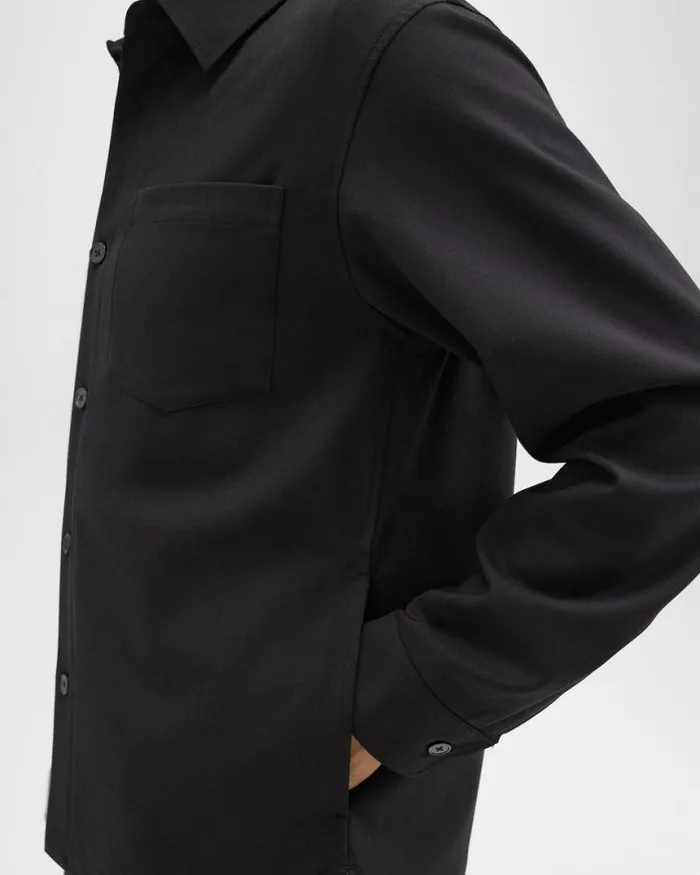 Shirts Men Theory Overshirt In WoolBlend Twill Black Shirts Men Theory Overshirt In WoolBlend Twill Black