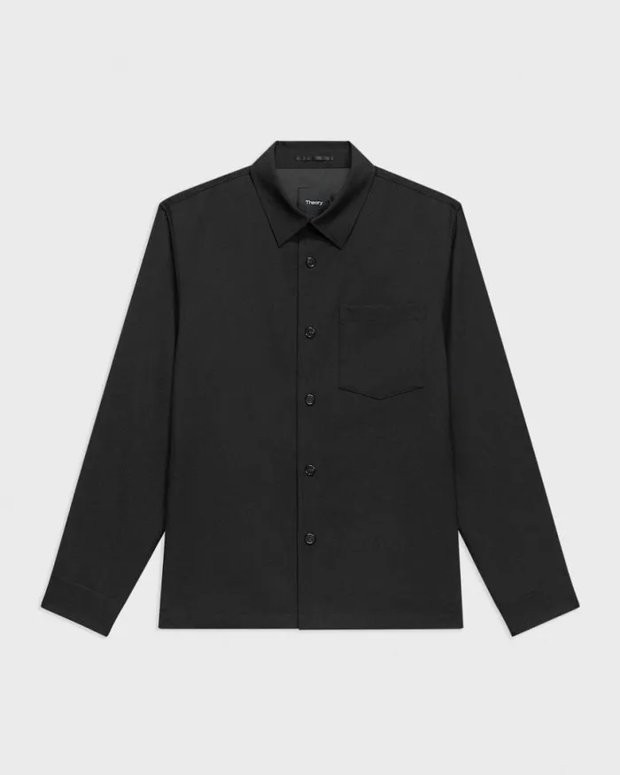 Shirts Men Theory Overshirt In WoolBlend Twill Black Shirts Men Theory Overshirt In WoolBlend Twill Black
