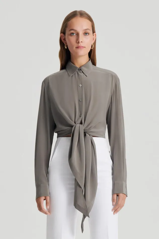 Shirts Women Scanlan Theodore SILK TIE FRONT SHIRT Taupe