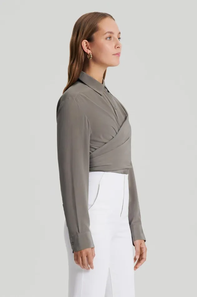 Shirts Women Scanlan Theodore SILK TIE FRONT SHIRT Taupe