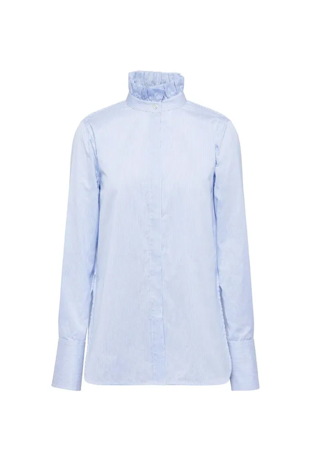 Shirts Women Scanlan Theodore STRIPE RUFFLE SHIRT Blue
