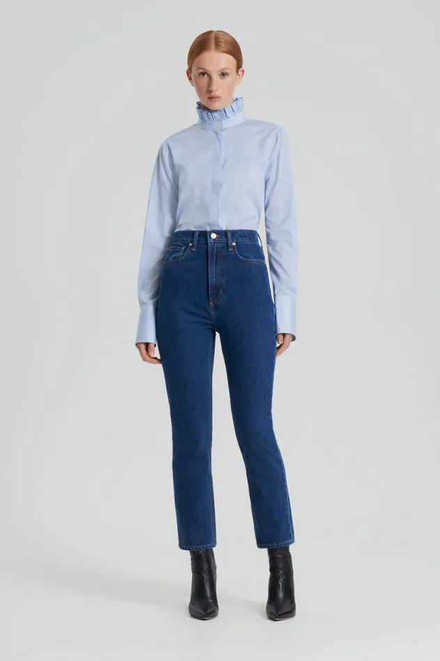 Shirts Women Scanlan Theodore STRIPE RUFFLE SHIRT Blue