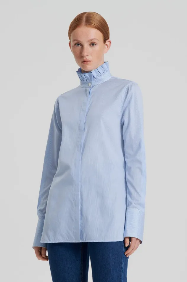 Shirts Women Scanlan Theodore STRIPE RUFFLE SHIRT Blue
