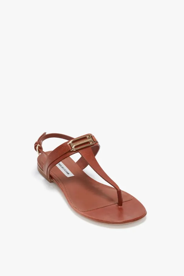 Shoes Women Victoria Beckham Flat Chain Sandal In Tan Leather